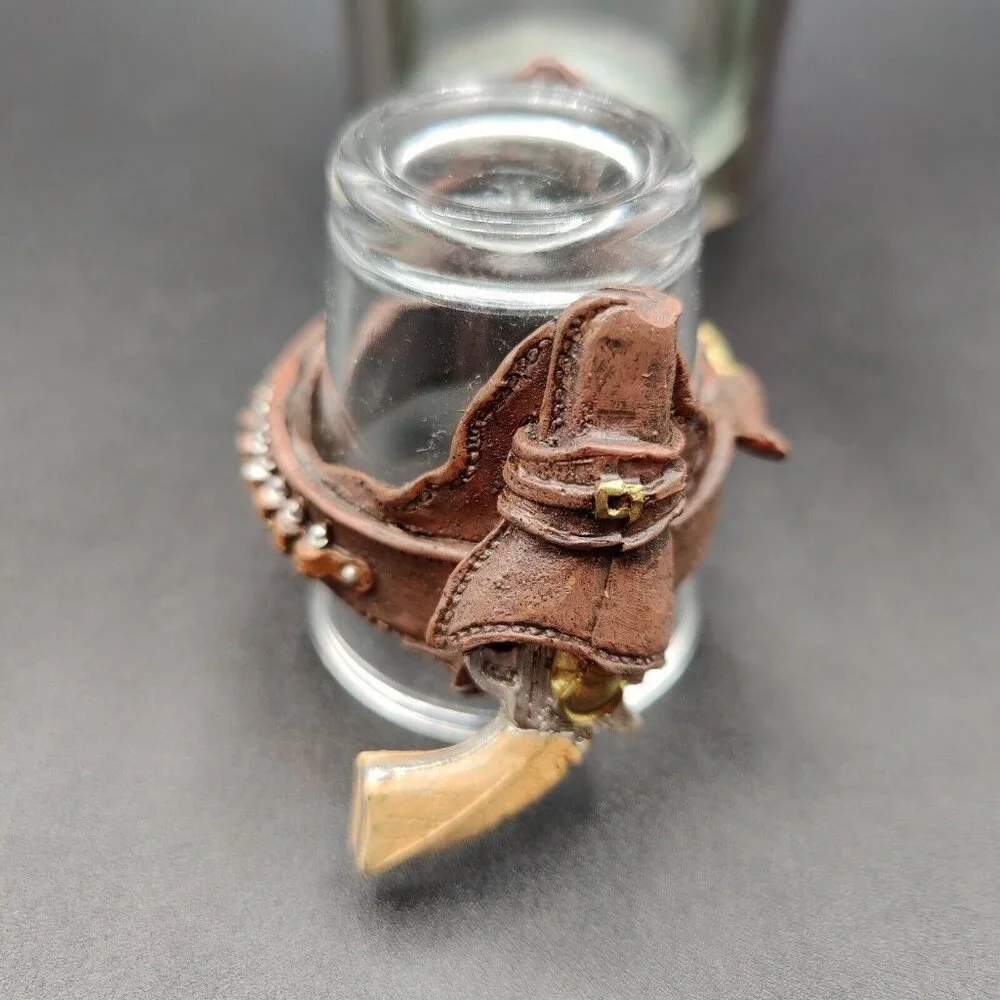 Wine Bottle Holder H&K Steel Sculpture Barbeque Cowboy & Shot Glass Holster